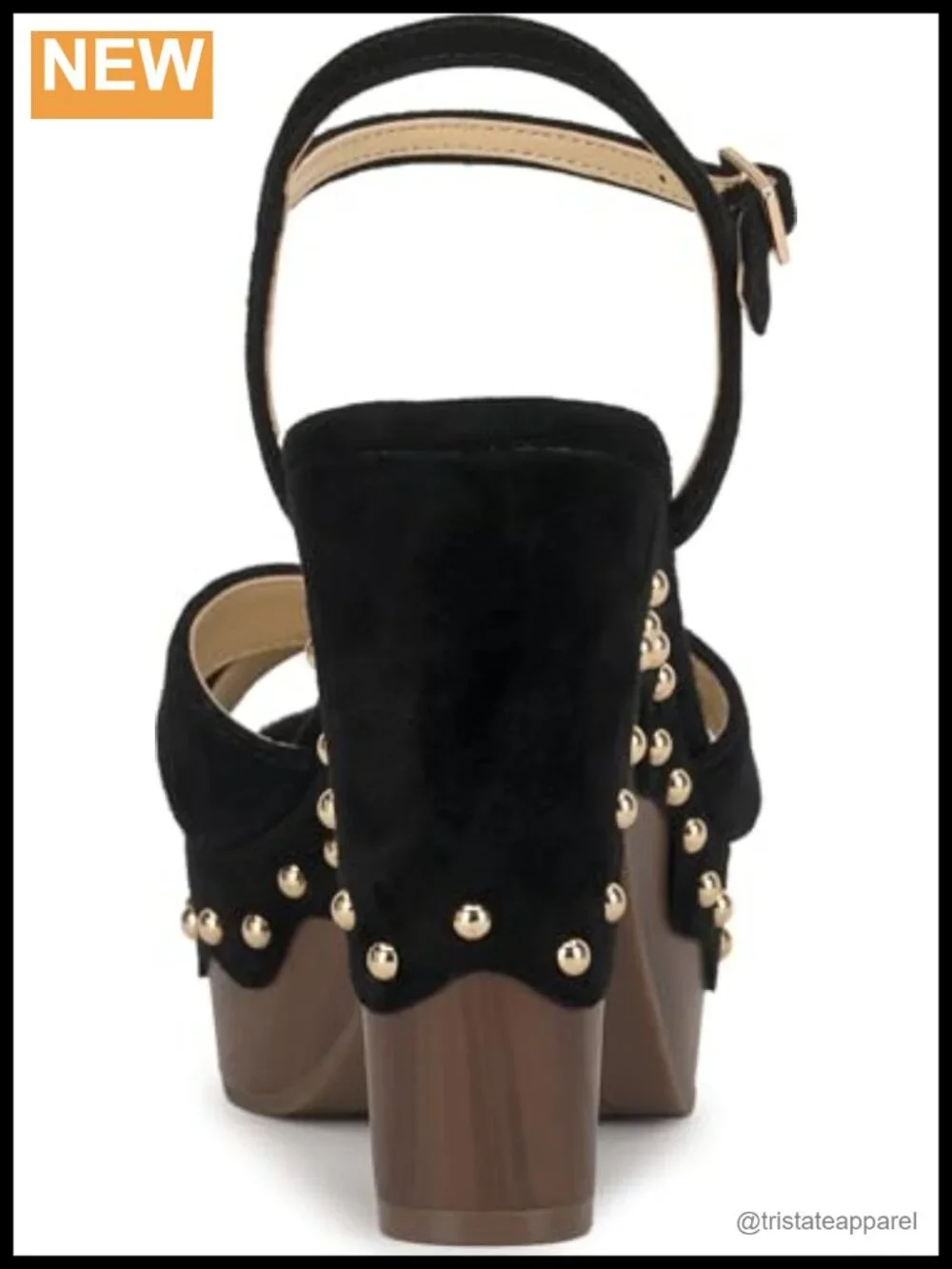Block Heel Platform Sandals Leather Studded Ankle Strap Peep Toe